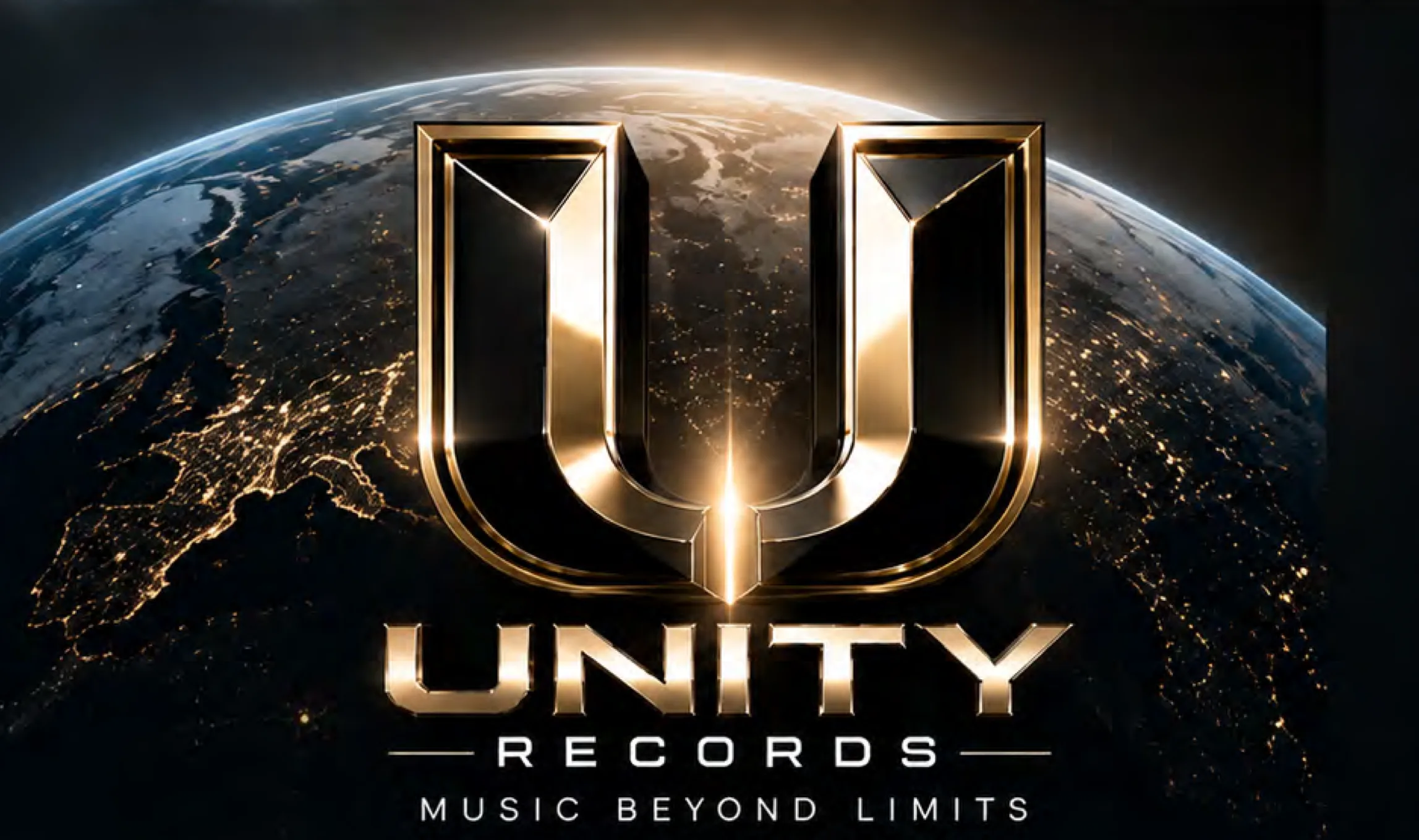 The gold Unity Records U mark above the earth