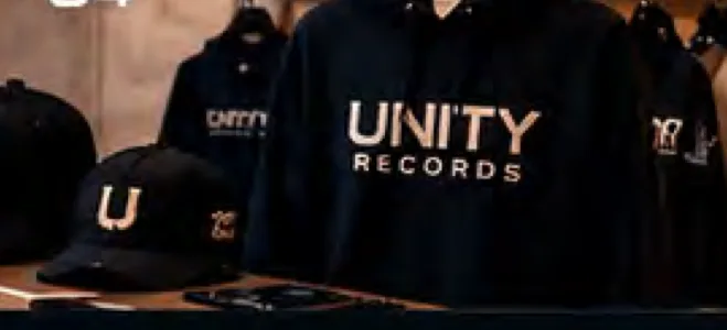 Unity Records branded apparel and caps